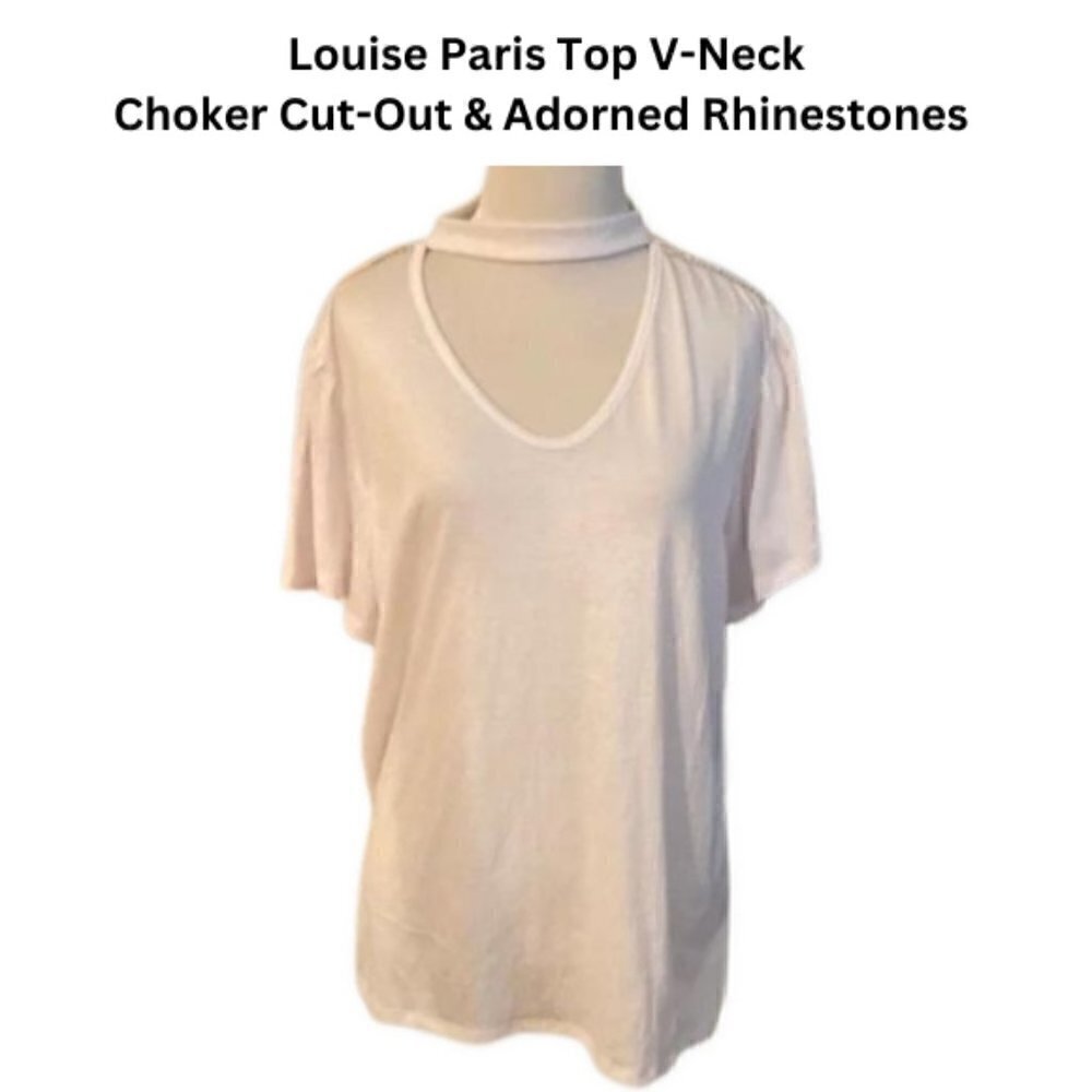 Louise Paris White V Neck Rhinestone Top Medium NWT